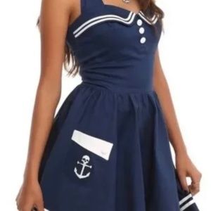 Hell Bunny Vixen Retro Blue Sailor Pinup Fit and Flare Mini Dress
